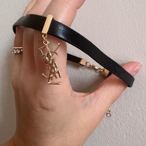 New! Yves Saint Laurent Black and Gold Leather Choker or Bracelet!